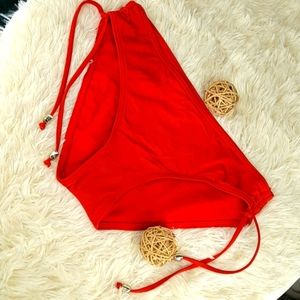 - Michael Kors Red Ruched Side Ties Bikini Bottom
